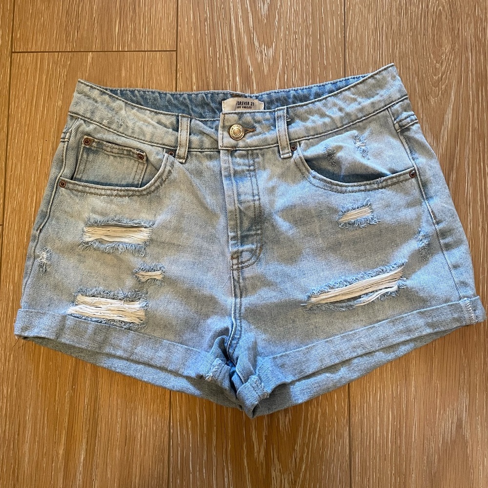 Distressed jean shorts